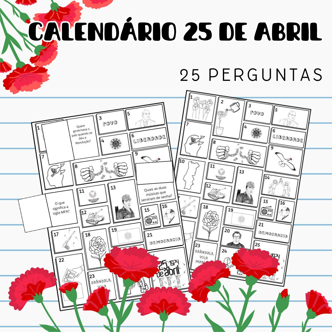 Calendário 25 de Abril Atividades/Perguntas
