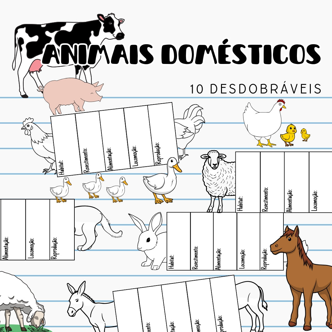 Animais selvagens e domésticos - desdobráveis