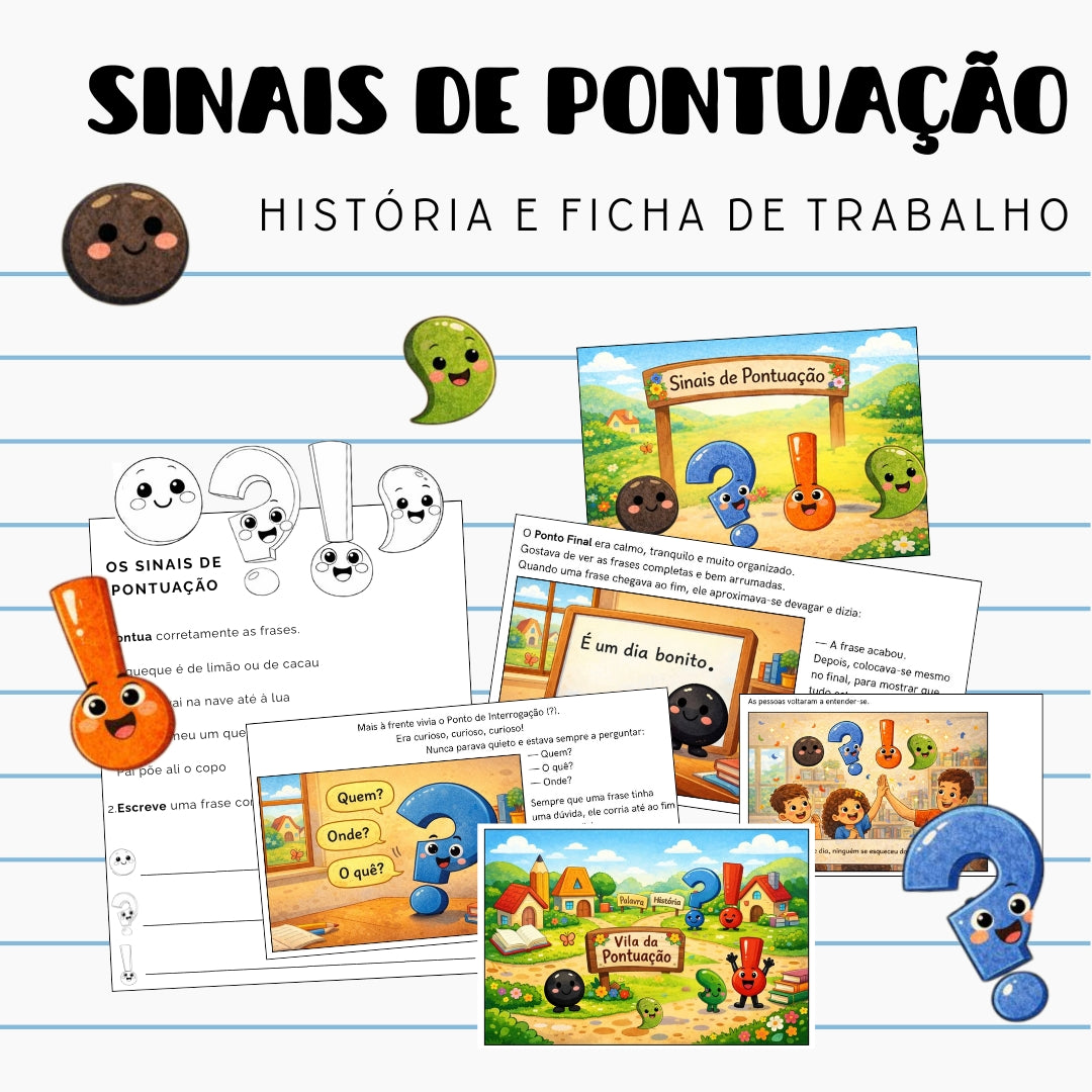 Sinais de pontuação - História e ficha de trabalho